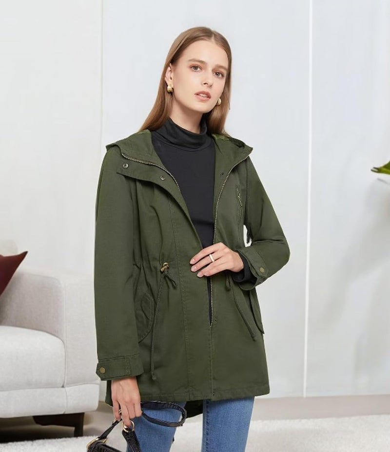 Ciguo Women's Ligtweight Jackets Anorak Utility Drawstring Waist Hoodie Zip Up Fall Casual Coat with Pockets - Image 3